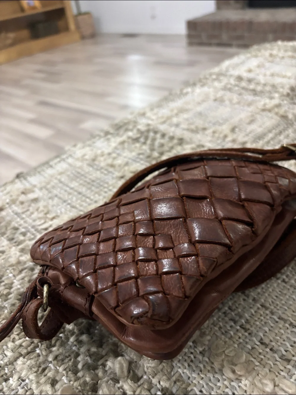 Leather Brown Woven  Bohemian Crossbody Bag‎